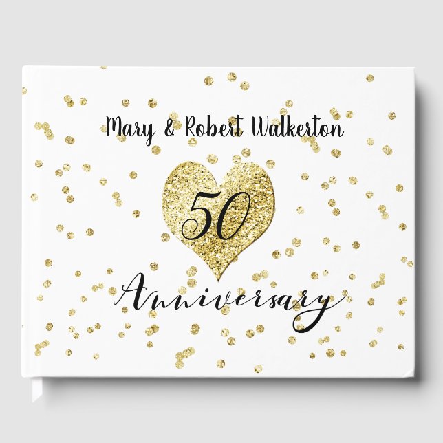 50th Anniversary Gold Confetti Wedding Guestbook Gästebuch (Vorderseite)