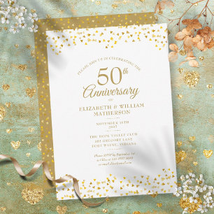 50th Anniversary Golden Love Hearts Einladung