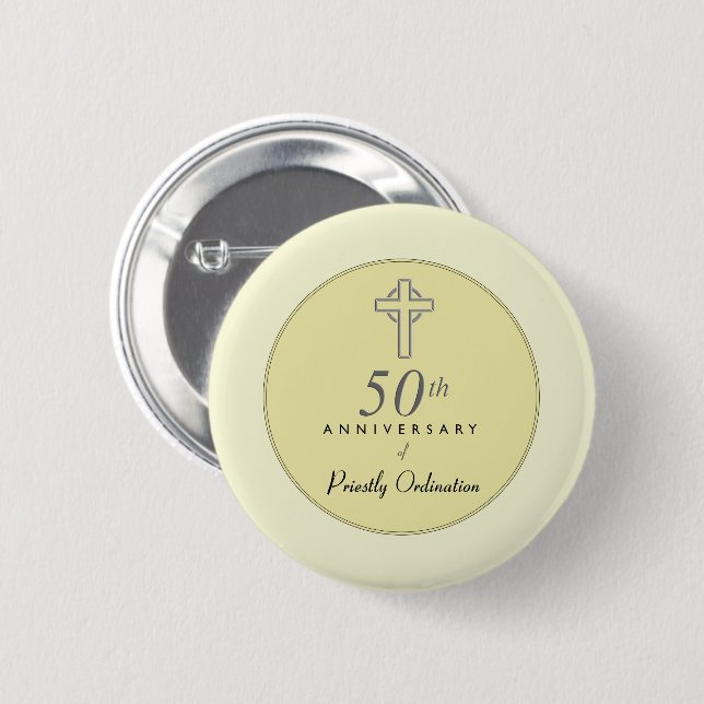 50th Anniversary of Priest with Embossed Cross Button (Vorne & Hinten)