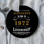 50th Birthday 1972 Vintage Black Gold Add Name Button<br><div class="desc">A personalized button / pin badge for that birthday gentleman born in 1972 and turning 50. Add the name to this vintage retro style black, white and gold design for a custom birthday gift. Easily edit the name and year with the template provided. Wonderful custom black birthday gift. Mehr Ohrfeigen...</div>