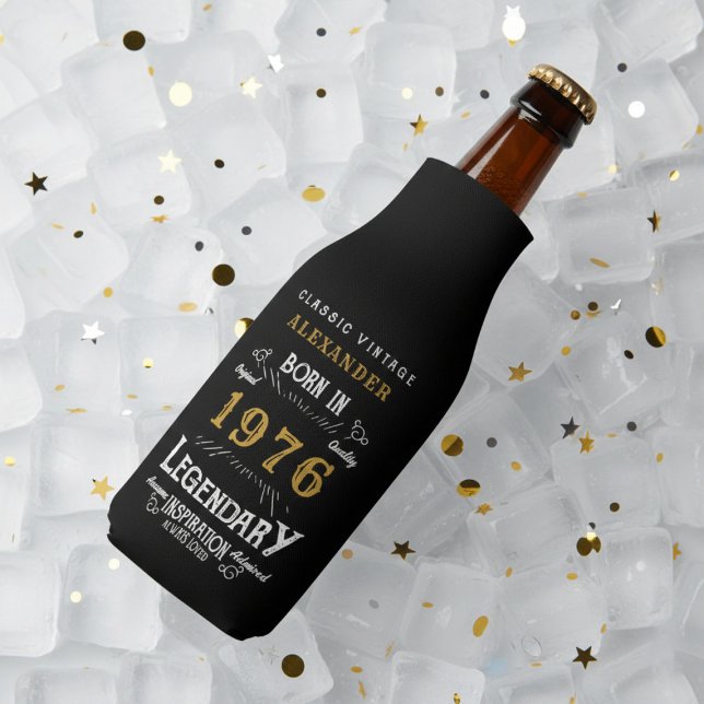 50th Birthday 1976 Name Legend Chic Black Gold Flaschenkühler (Born 1976 bottle cooler on ice.)