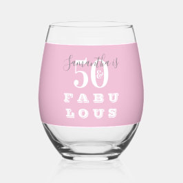 50th Birthday 50 fabulous Pink Gray Personalized Weinglas Ohne Stiel