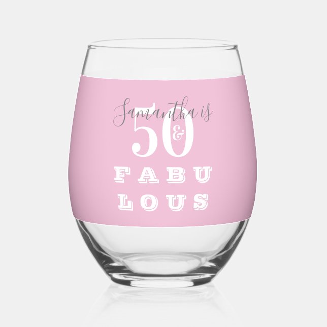50th Birthday 50 fabulous Pink Gray Personalized Weinglas Ohne Stiel (Vorderseite)