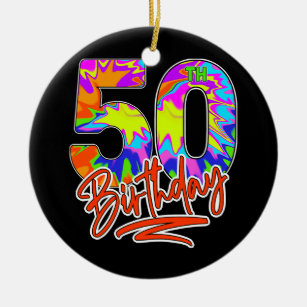 50th Birthday 50 Year Old Men Women Tie Dye Party Keramik Ornament