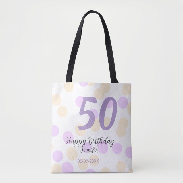 50th birthday add name date purple orange polkadot (Vorderseite)
