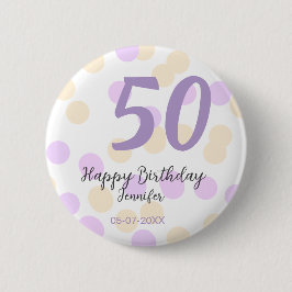 50th birthday add name date purple orange polkadot button