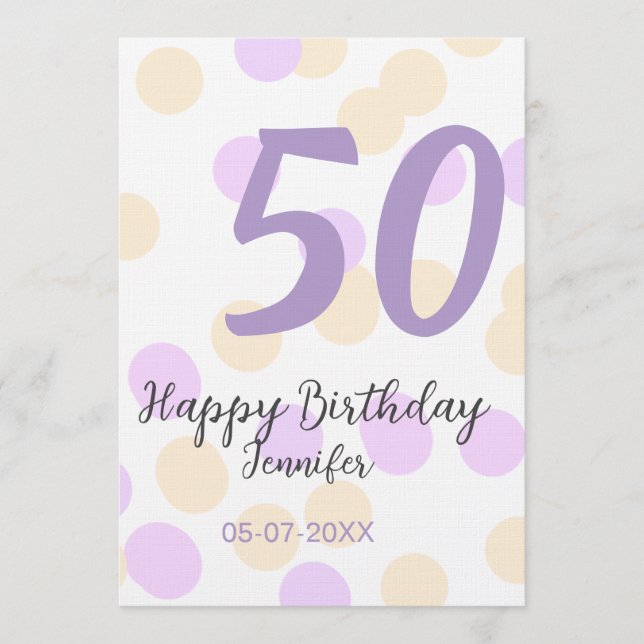 50th birthday add name date purple orange polkadot einladung (Vorderseite)