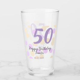 50th birthday add name date purple orange polkadot glas