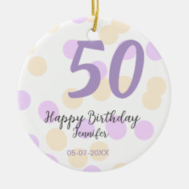 50th birthday add name date purple orange polkadot keramik ornament