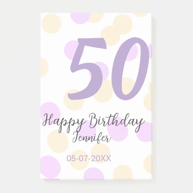 50th birthday add name date purple orange polkadot post-it klebezettel (Vorderseite)