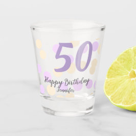 50th birthday add name date purple orange polkadot schnapsglas