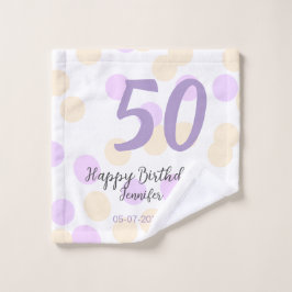 50th birthday add name date purple orange polkadot waschlappen