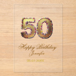 50th birthday add name date year gold floral bold  acryleinladungen