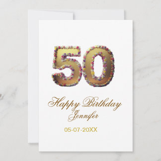 50th birthday add name date year gold floral bold  einladung