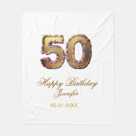 50th birthday add name date year gold floral bold  fleecedecke
