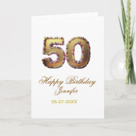 50th birthday add name date year gold floral bold  karte