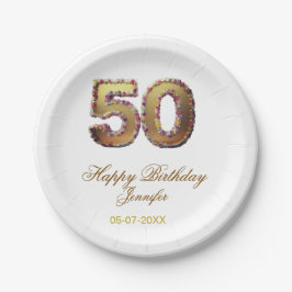 50th birthday add name date year gold floral bold  pappteller