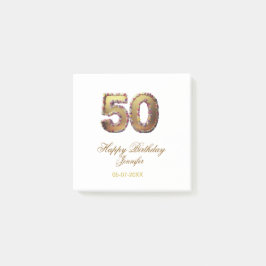 50th birthday add name date year gold floral bold  post-it klebezettel