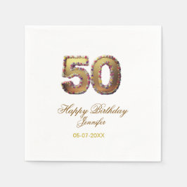 50th birthday add name date year gold floral bold  serviette