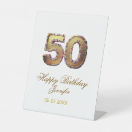 50th birthday add name date year gold floral bold  sockelschild