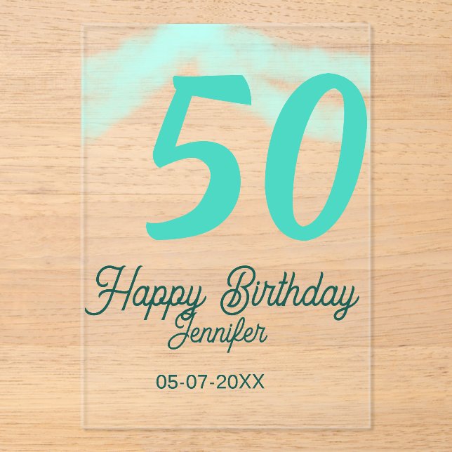 50th birthday add name date year green pastel bold acryleinladungen (Vorderseite)