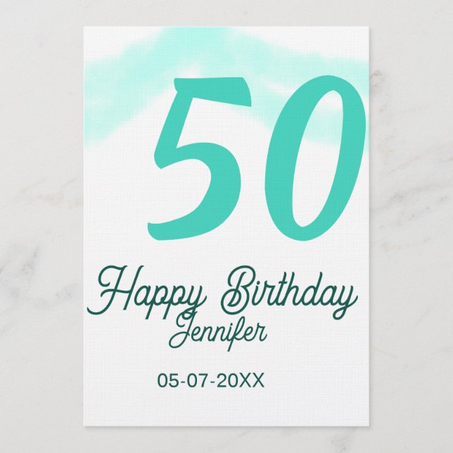 50th birthday add name date year green pastel bold einladung (Vorderseite)