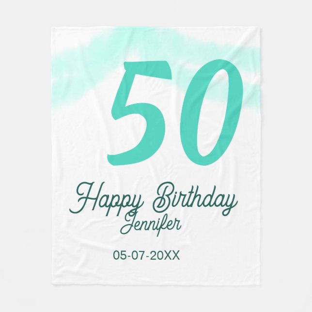 50th birthday add name date year green pastel bold fleecedecke (Vorderseite)