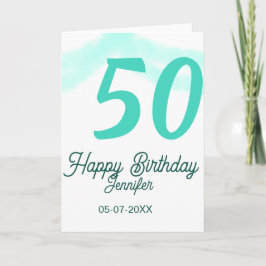 50th birthday add name date year green pastel bold karte