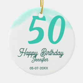 50th birthday add name date year green pastel bold keramik ornament
