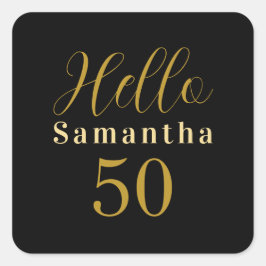 50th Birthday Black Gold Personalized Birthday Quadratischer Aufkleber