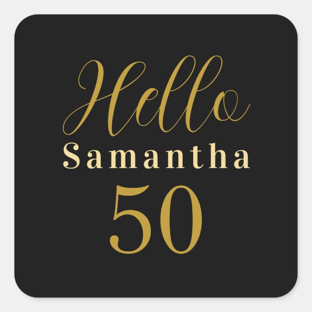 50th Birthday Black Gold Personalized Birthday Quadratischer Aufkleber (Vorderseite)