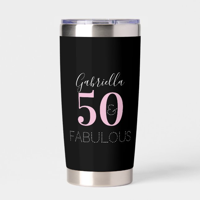 50th Birthday Black Pink Personalized Party Favor  Thermobecher (Vorderseite)