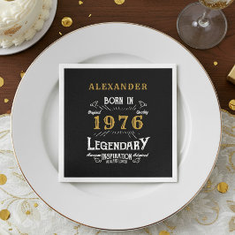50th Birthday Born 1976 Black Gold Retro Vintage Serviette