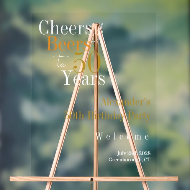 50th Birthday Cheers and Beers Party Welcome Acrylschild (Neutral)