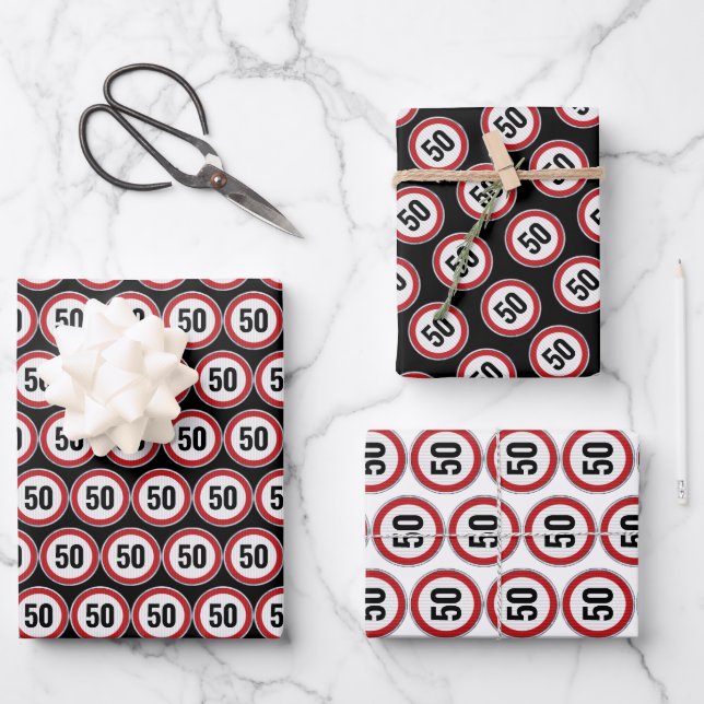 50th Birthday CUSTOM AGE Speed Limit Sign Geschenkpapier Set (Vorderseite)