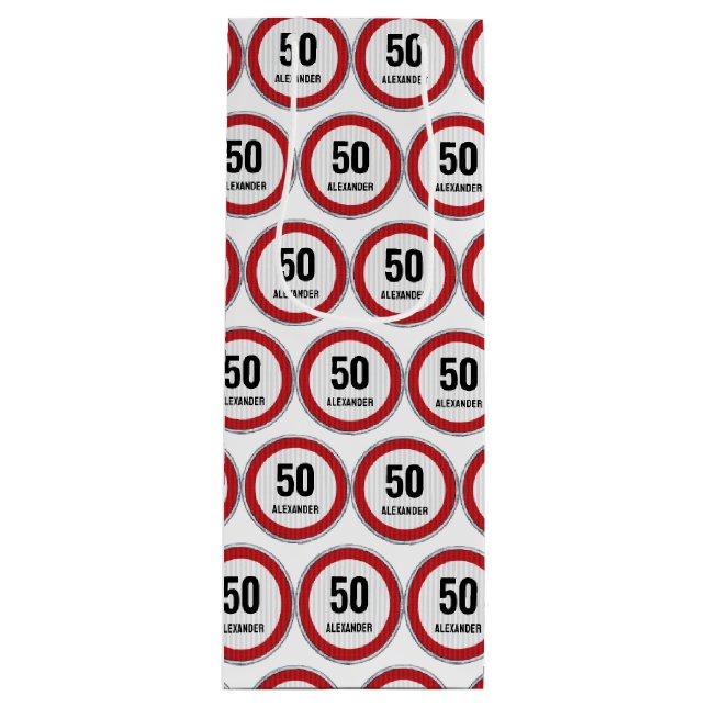 50th Birthday CUSTOM AGE Speed Limit Sign Geschenktüte Für Weinflaschen (Vorderseite)