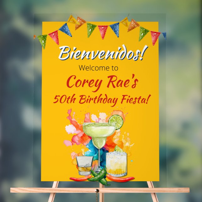 50th Birthday Fiesta Themed Bienvenidos Welcome Acrylschild (Neutral)
