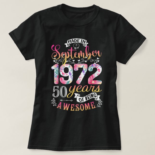 50th Birthday Flowers Gift for Women Born in Septe T-Shirt (Design vorne)