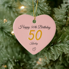 50th Birthday Gold Shadow Monogram heart Keramik Ornament
