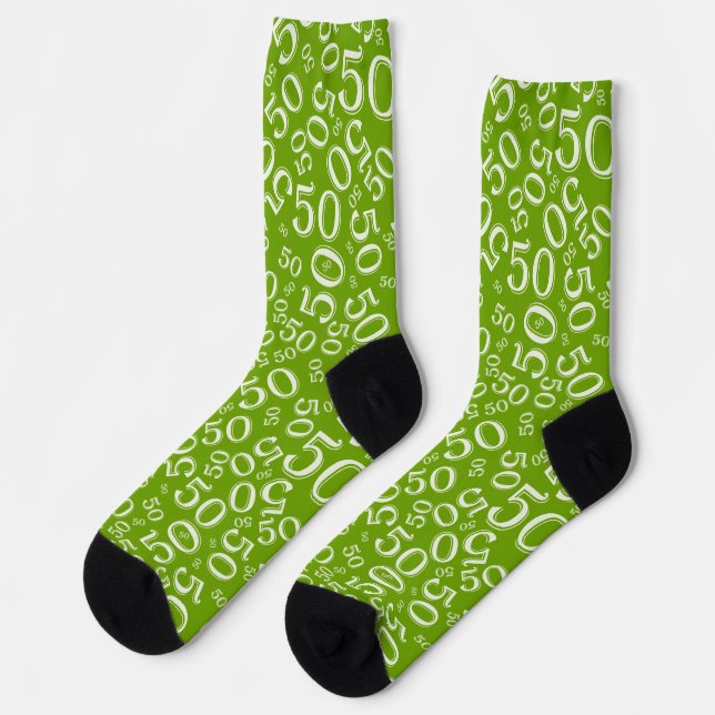 50th Birthday Green/White Random Number Pattern Socken (Linkes Detail)
