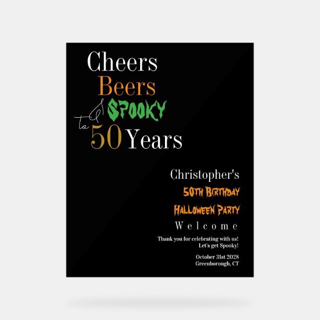 50th Birthday Halloween Spooky Party Welcome Acrylschild (Vorderseite)