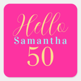 50th Birthday Hello 50 Hot Pink Party Quadratischer Aufkleber