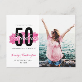 50th Birthday Hot Pink Watercolor Foto Postkarte
