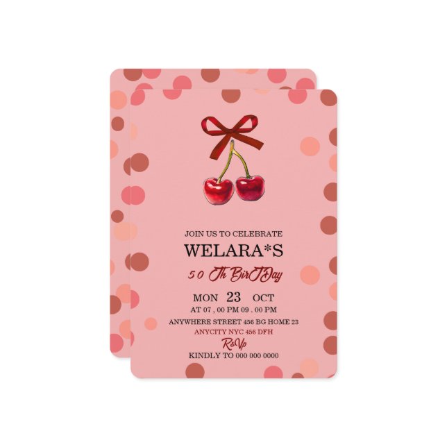 50th Birthday Invitation, 50th Invite, pink  Einladung (Vorderseite/Rückseite Beispiel)