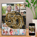 50th Birthday Leopard Print Gold Ballons Karte<br><div class="desc">Personalized 50th birthday card with 9 custom fotos and trendy leopard print foil ballons in black and gold. The template is ready for you to upload 9 of your favorite fotos which are displayed in a foto collage in square and porträts formate. Your pictures surround the animal print ballons, which...</div>