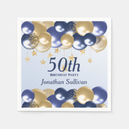 50th Birthday Navy Gold Balloons Party Serviette