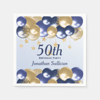 50th Birthday Navy Gold Balloons Party Serviette