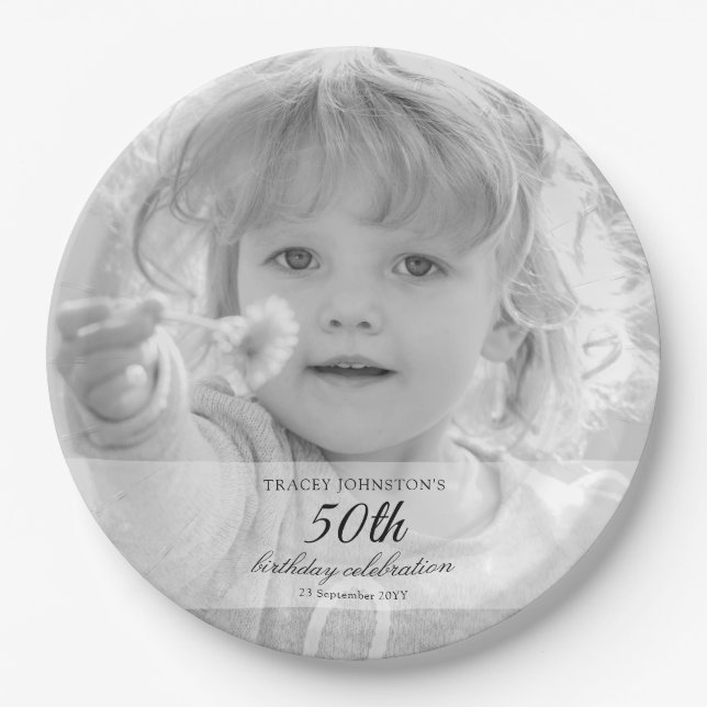 50th Birthday Party Black and White Pappteller (Vorderseite)