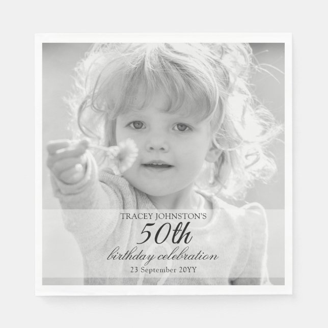 50th Birthday Party Black and White Serviette (Vorderseite)