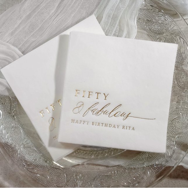 50th Birthday Party Fifty & Fabulous Modern Gold Servietten Mit Folie (Elegant 50th birthday napkins - 50 & Fabulous - Gold foil stamped personalized napkins)